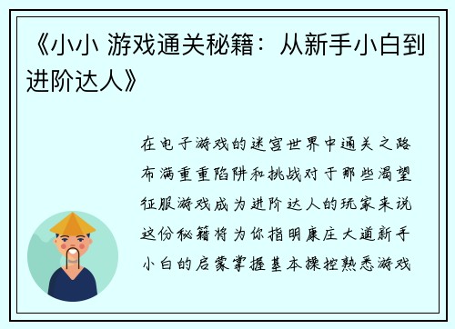 《小小 游戏通关秘籍：从新手小白到进阶达人》